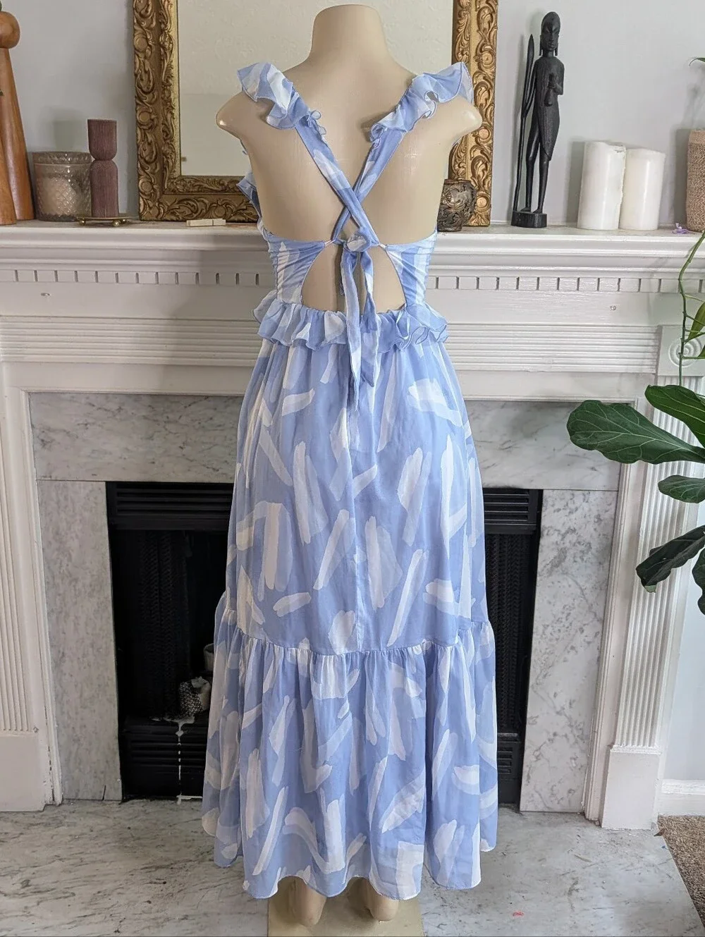 Abercrombie Fitch Powder Blue Ruffle Maxi Dress Size XS Tiered Romantic Flowy